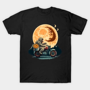 ramen monster in moon of Kanagawa  riding motorcycle T-Shirt